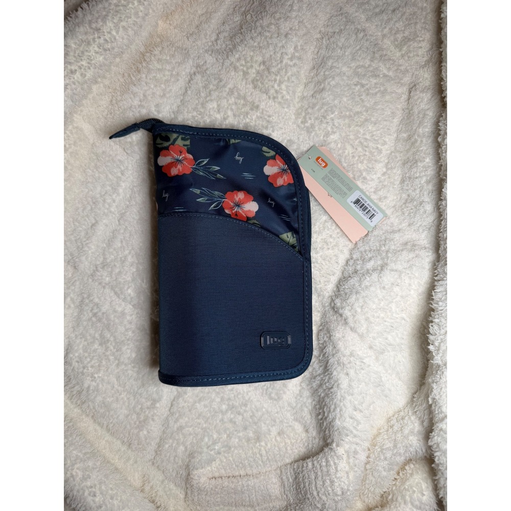 NWT Lug Canoe Cosmetic Case Stand Up Pouch Aloha Navy Hibiscus Floral Travel B